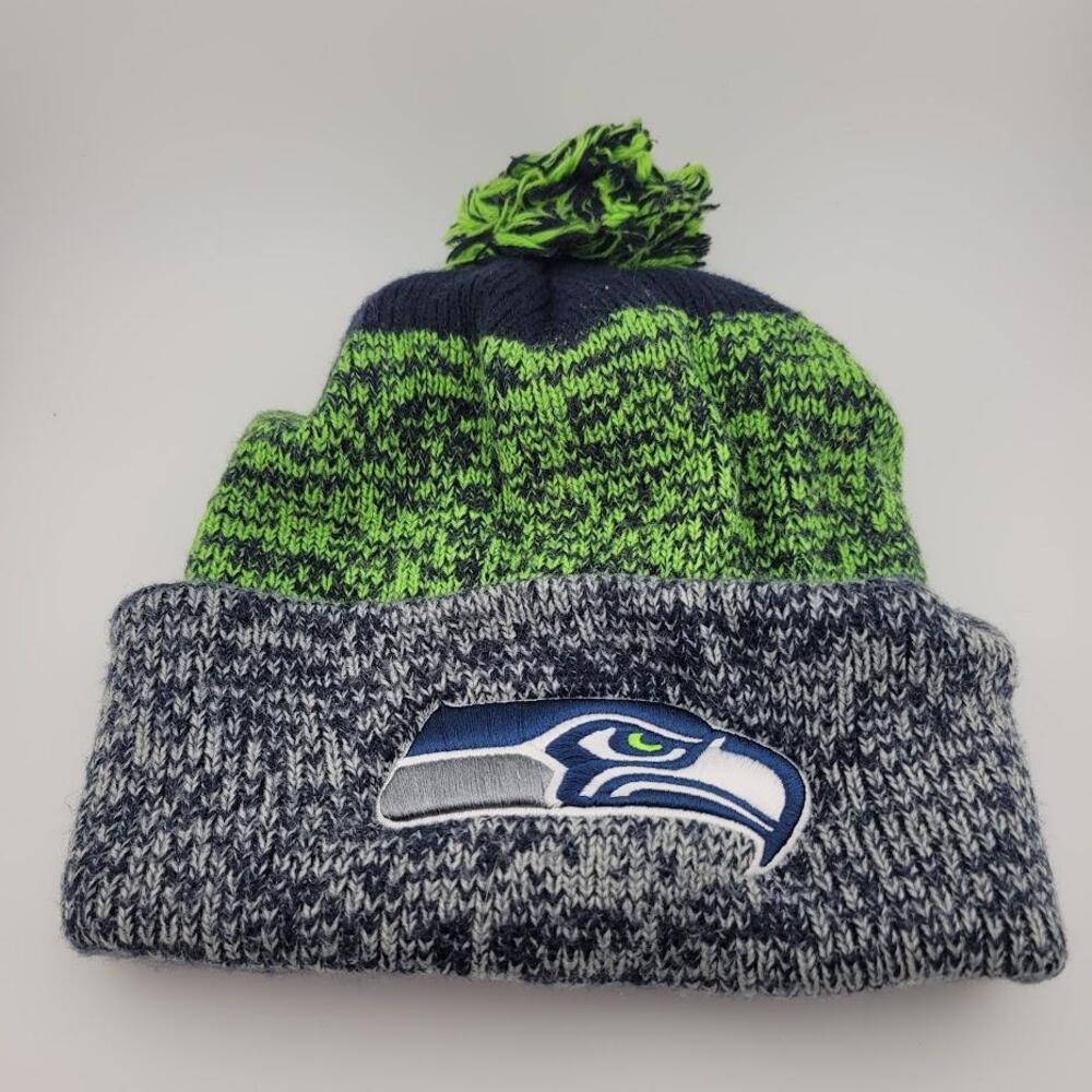 Seattle Seahawks Hat Cap Knit Pom One Size Blue Green NFL Football Mens Winter